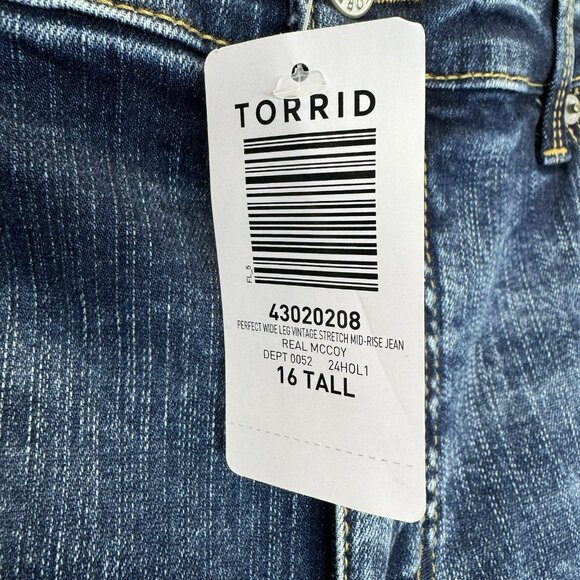 Torrid Jeans Perfect Wide Leg Vintage Stretch Denim Womens Plus Size 16 Tall NWT - Picture 3 of 6